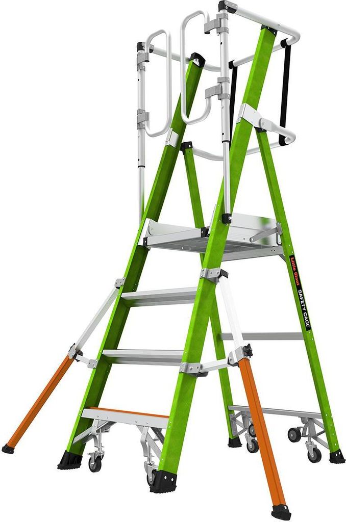 Little Giant Safety Cage 2.0 Fiberglas-Podestleiter, 4 große Stufen, Stehhöhe 112 cm, BG Bau gefördert, für Elektroarbeiten