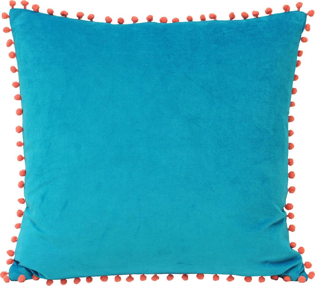 Riva Home Velvet Pompom Polsterbezug. RV919 (45x45cm) (Petrol/Koralle)