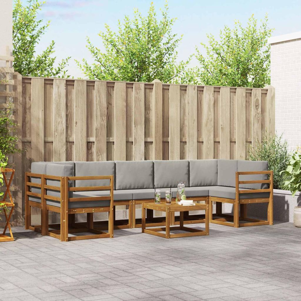 Outdoor-Sofagarnitur - VIDAXL - Terrassen-Sofa - mit Kissen - 8 pcs - Natürlich und Hellgrau