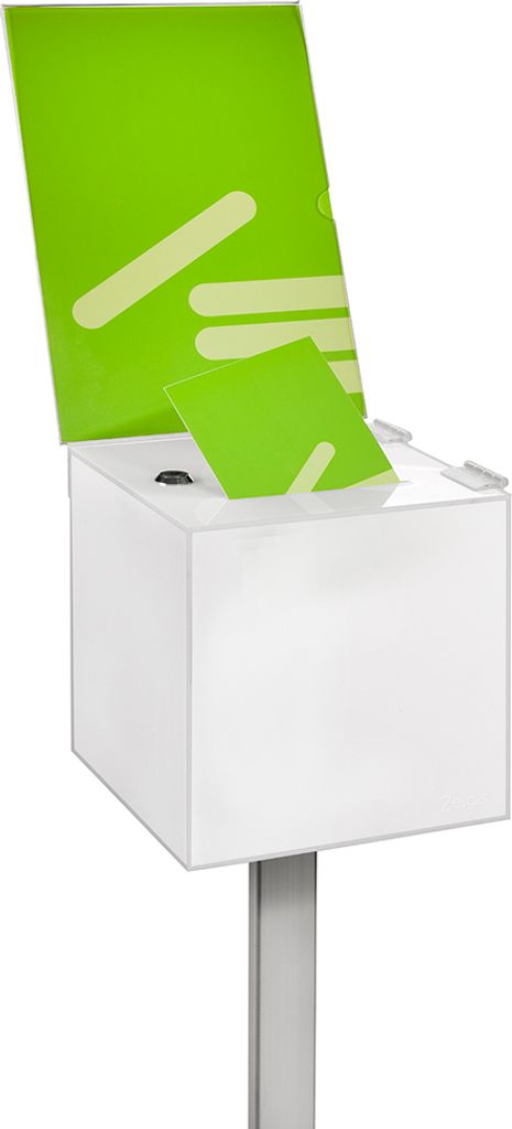 Bodengestell mit abschließbarer Losbox aus opalem Acrylglas Produktbild 3