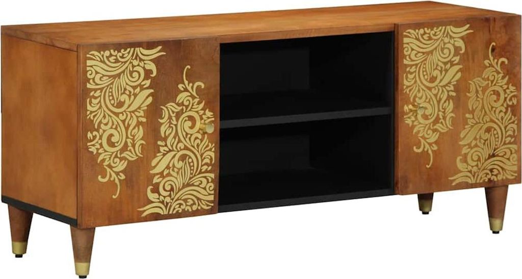 "2026 Promotion" TV-Schränk mit Tür Honigbraun 105x33x46 cm Massivholz Mango - CD- & DVD-Regale CC25051