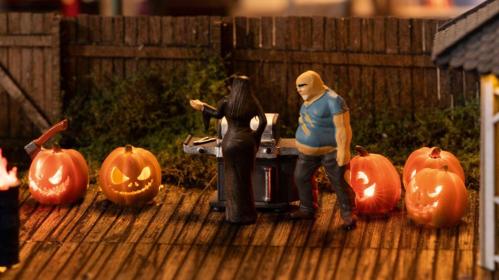 NOCH Kürbisse, beleuchtet, mit LED, 5 Stück in 1:87 H0 für Halloween- und Modellbau-Dekoration