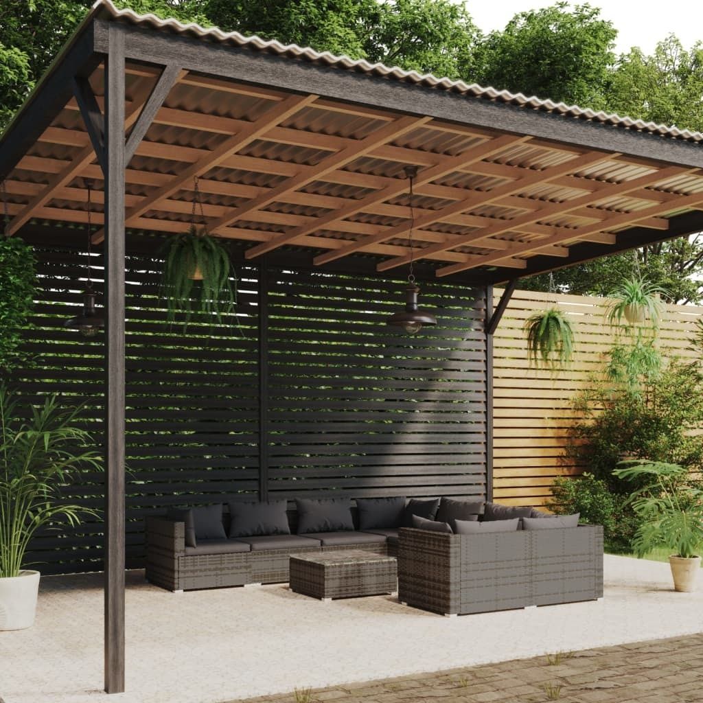 Möbel 9-tlg. Garten-Lounge-Set mit Kissen Poly Rattan Grau - Gartenmöbelgarnituren 3102749
