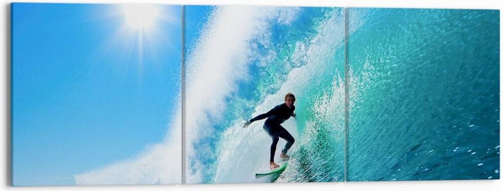 Bild auf Leinwand - Leinwandbild - Windsurfing strand ozean spaß - 150x50cm - Wand Bild - Wanddeko - Leinwanddruck - Bilder - Kunstdruck - Wanddek...