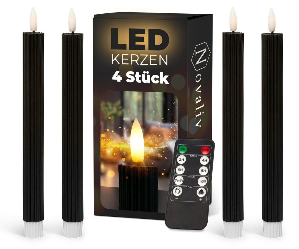 LED tyčové sviečky s časovačom, ČIERNE, 4 ks, do interiéru, Obrázok produktu 