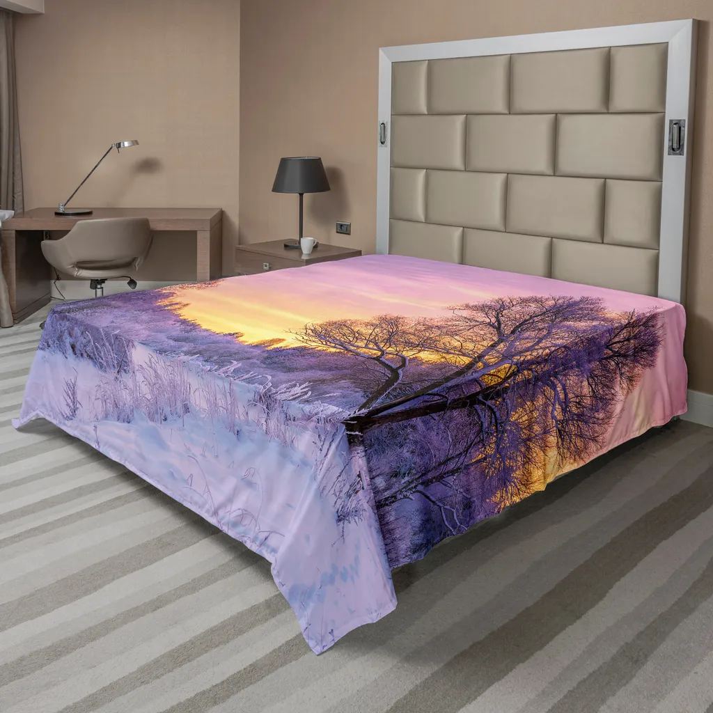 Grand drap de dessus paysage d'hiver 260x228cm pour lit double décoratif