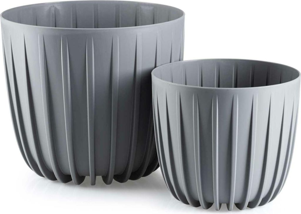 HowHomely | Pflanzkübel Set - Stripped - Grau - Modernes Design - Wetterfest und UV-beständig - Blumentöpfe
