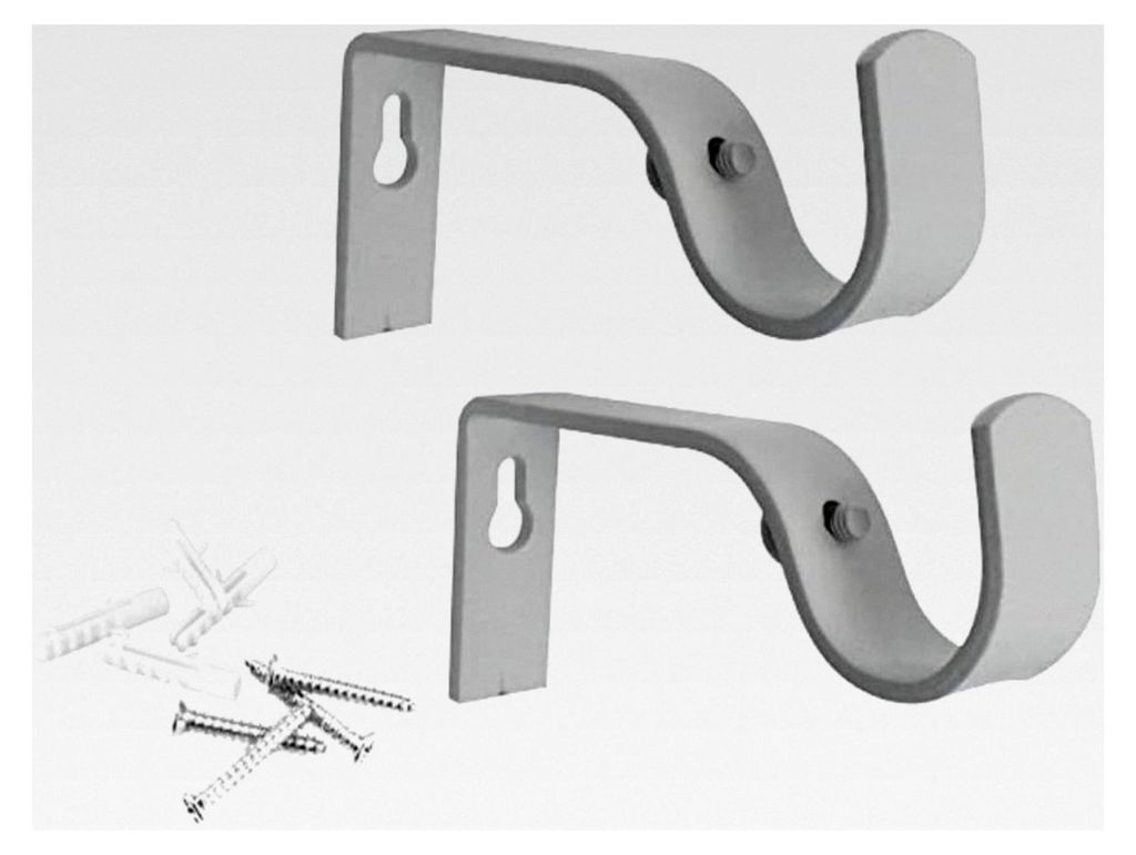 2 x weiße, robuste Metall-Gardinenstangenhalterungen, 2 Stück