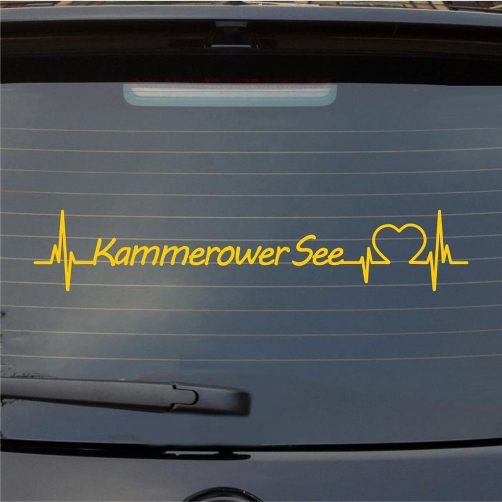 Heckscheibenaufkleber Kammerower See Herzschlag Puls See Liebe 55x10 cm Gelb Auto Aufkleber Sticker