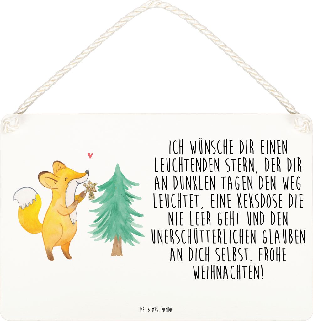 Mr. & Mrs. Panda Holzschild Fuchs Weihnachtsbaum DIN A6 - Weiß - Geschenk, holzbild, Weihnachten, Winter, Schlittschuh, kleine aufmerksamkeit, Wei...