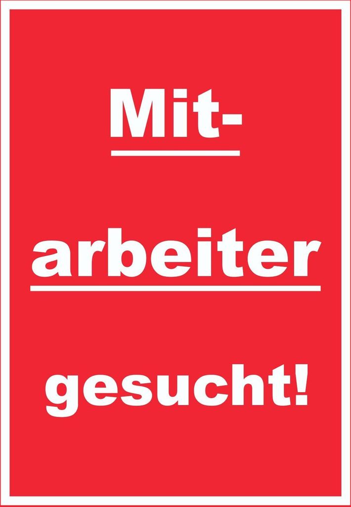 Mitarbeiter gesucht Schild mit Text Aushängeschild hochkant rot-weiss A4 Rückseite selbstklebend