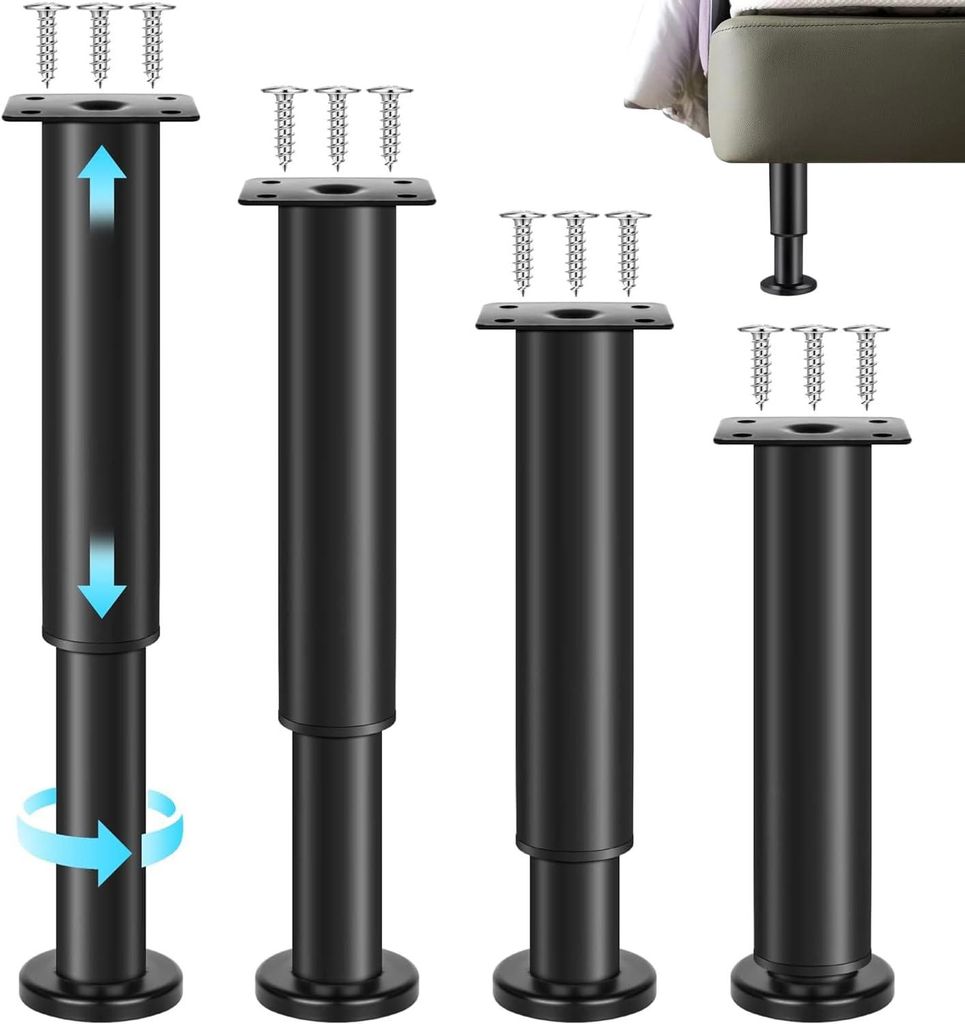 4 verstellbare Möbelfüße – Metall – schwarz – 18–30 cm – große Basis – Sofa/Schrank