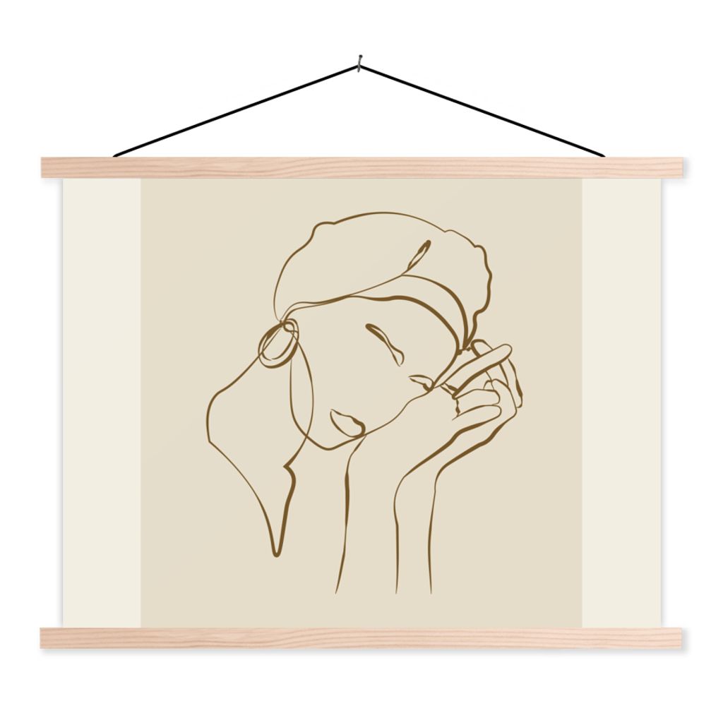 MuchoWow Textilposter Frau - Linienkunst - Zitate - Text 60x45 cm mit holzfarbenen Rahmen - Bild
