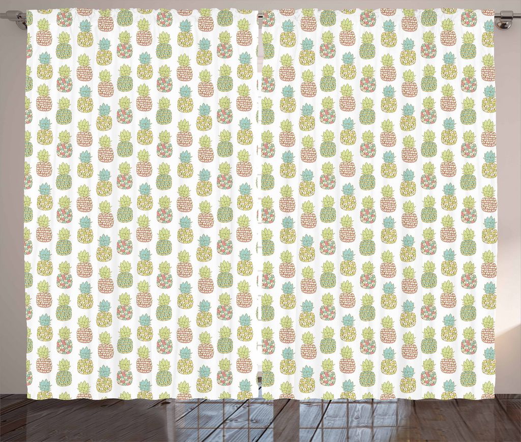 ABAKUHAUS Ananas Rustikaler Vorhang, Pastell tropische Frucht, Wohnzimmer Universalband Gardinen mit Schlaufen und Haken, 280 x 175 cm, Mehrfarbig