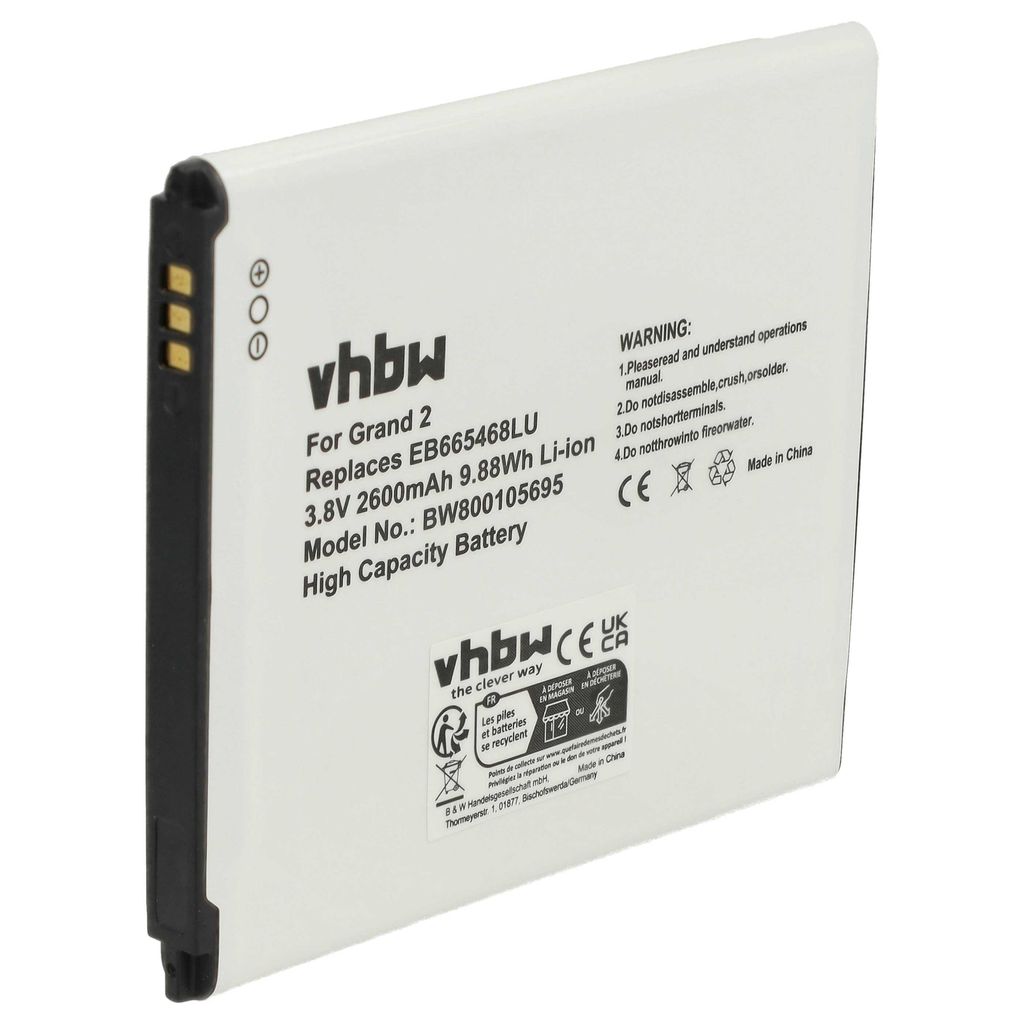 vhbw Akku kompatibel mit Samsung Galaxy SM-G7106, SM-G710S, SM-G710L Handy Smartphone Telefon (2600 mAh, 3,8 V, Li-Ion)