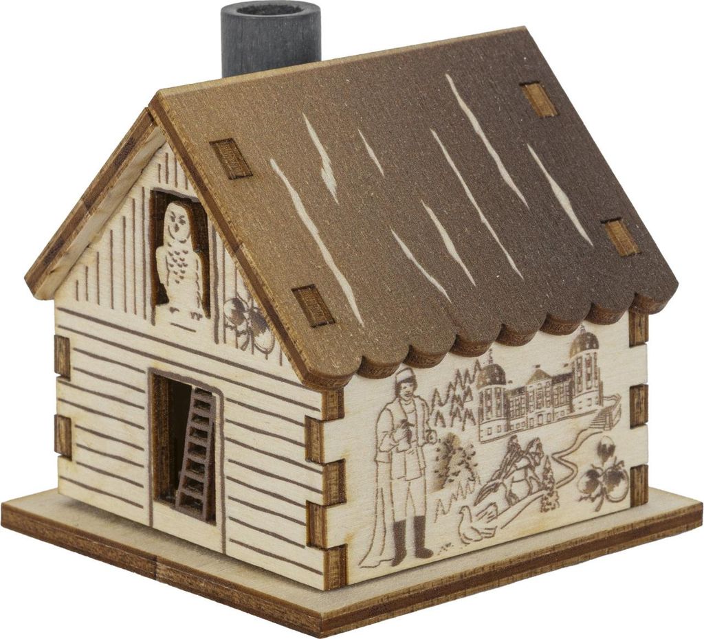 Saico Räucherfigur Haus Drei Haselnüsse für Aschenbrödel Holz 7 cm natur/braun