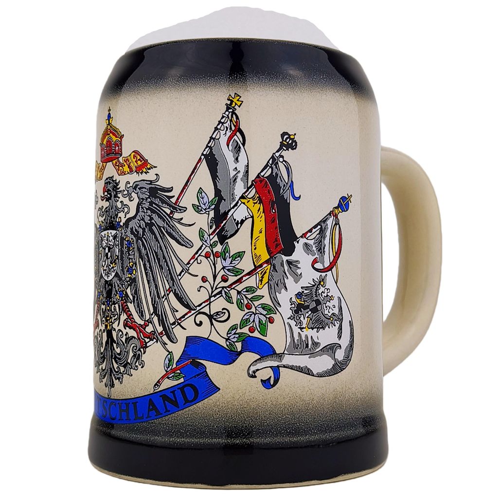 Bierkrug mit Deutschland-Motiv 0,5L – Klassischer Steinkrug – Beer Mug Geschenk für Papa Männer Geburtstag Bierfest (Schwarz)