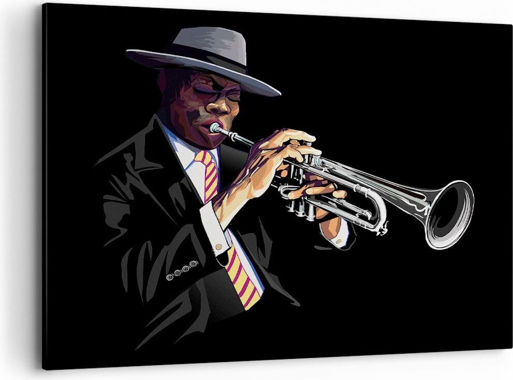 Bild auf Leinwand - Leinwandbild - Jazz Musik Musiker - 120x80cm - Wand Bild - Wanddeko - Leinwanddruck - Bilder - Kunstdruck - Wanddekoration - Le...