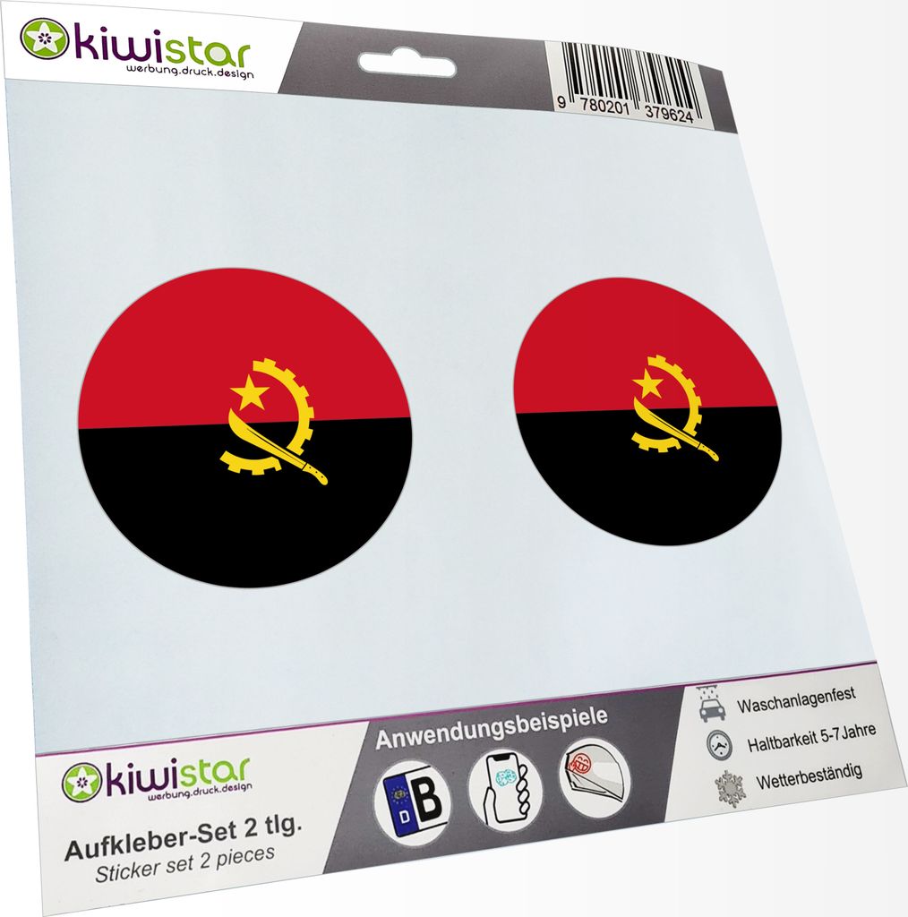 KIWISTAR - 2X Kennzeichenaufkleber - Angola - Kennzeichen Aufkleber Sticker Nummernschild Land Country Nation