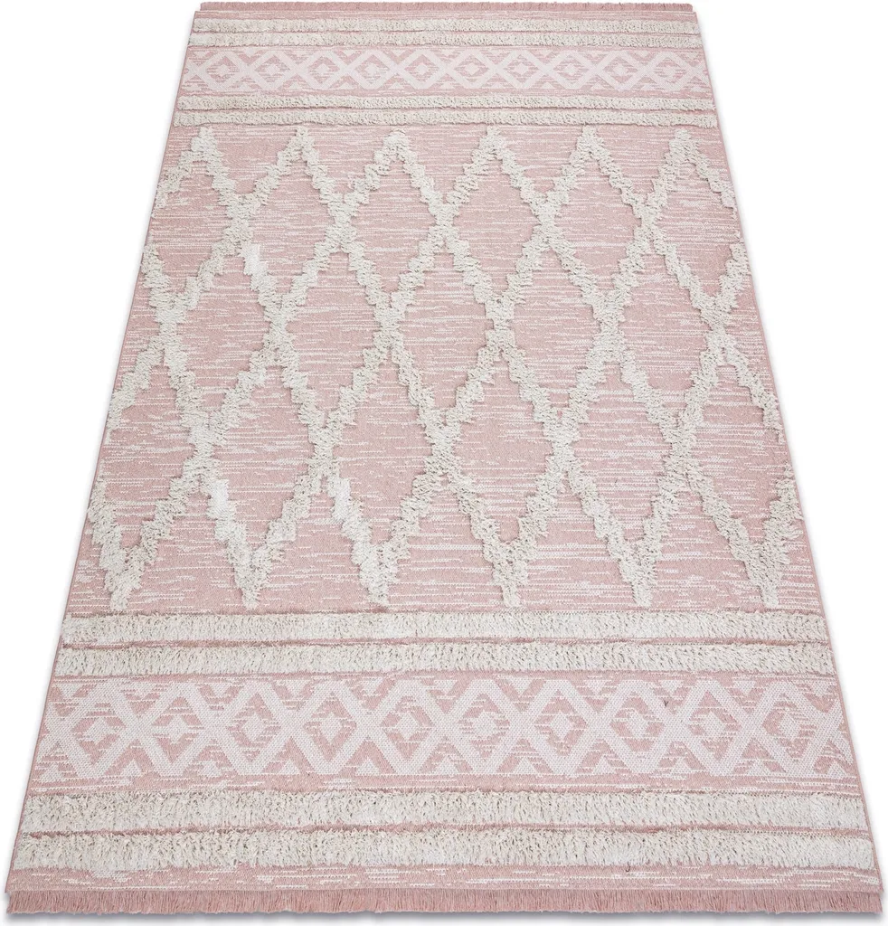 Tapis Rose Facile à Nettoyer en Coton Recyclé BOHO MOROC 117x170 cm