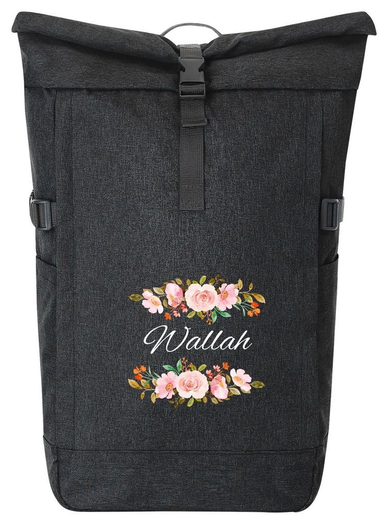 Huuraa Kurierrucksack Wallah arabisch Blumen 30-44 Liter Black Melange Fairtrade Rolltop Rucksack Geschenkidee