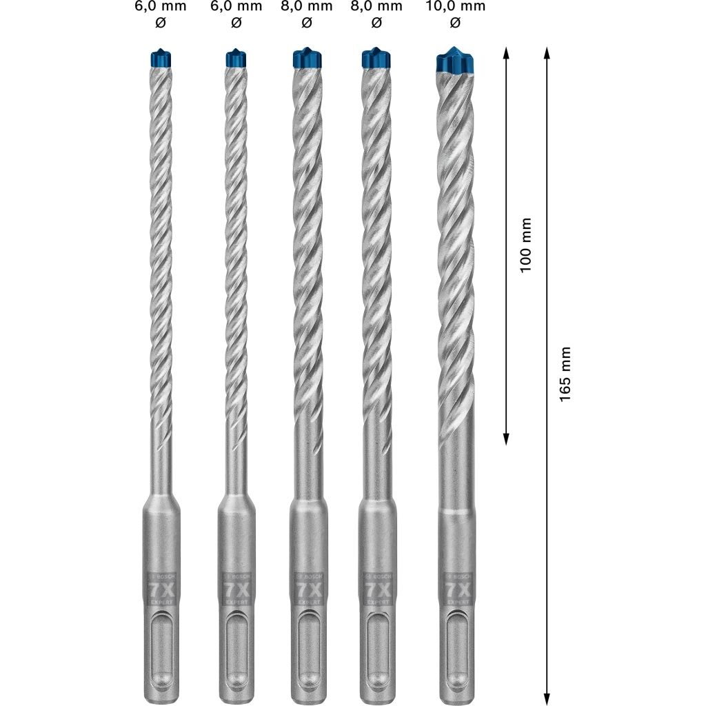 EXPERT SDS plus-7X Hammerbohrer-Set, 6/6/8/8/10x100x165 mm, Produktbild 