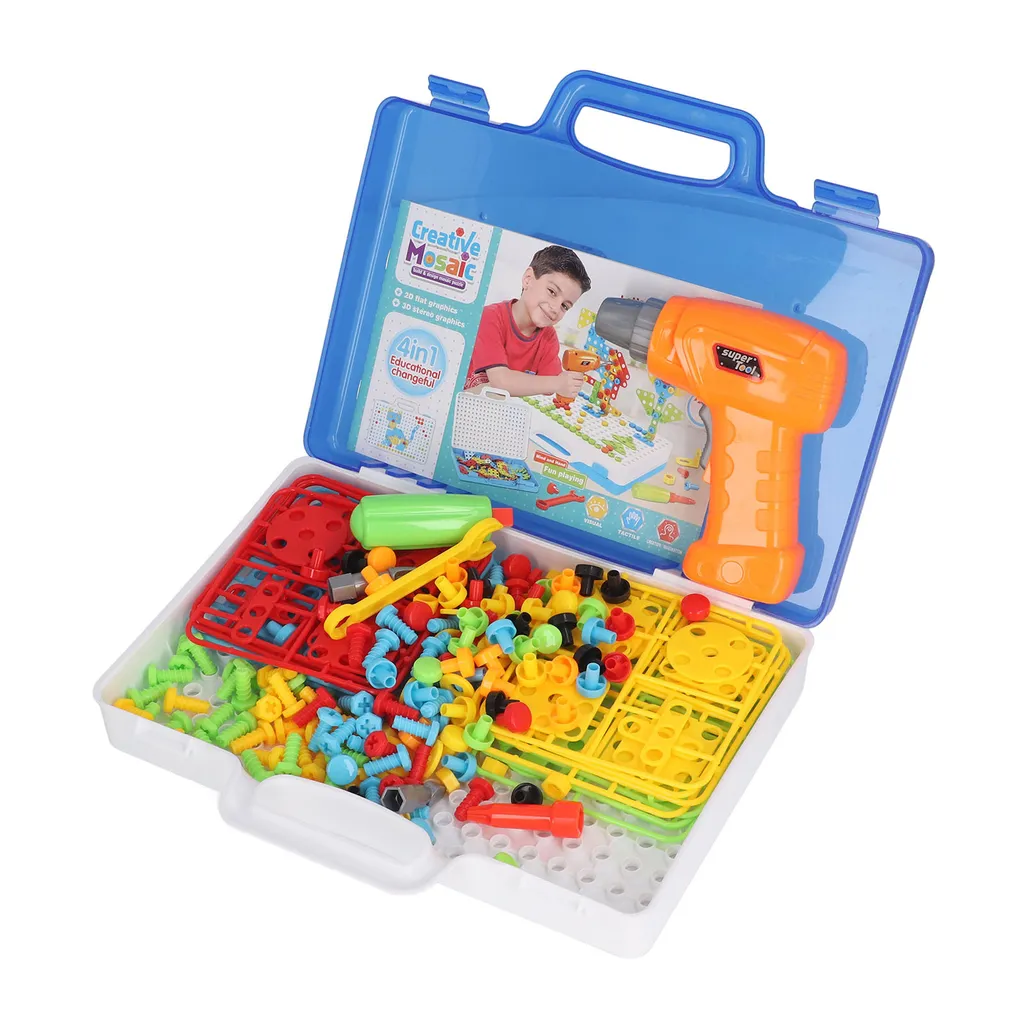 Jeu de construction avec perceuse pour enfant, mallette créative DIY - 3