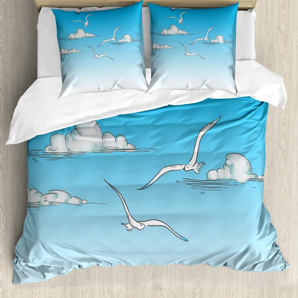 ABAKUHAUS Copripiumino Seagulls 200x200: Comfort Antiacaro e Blu Mare