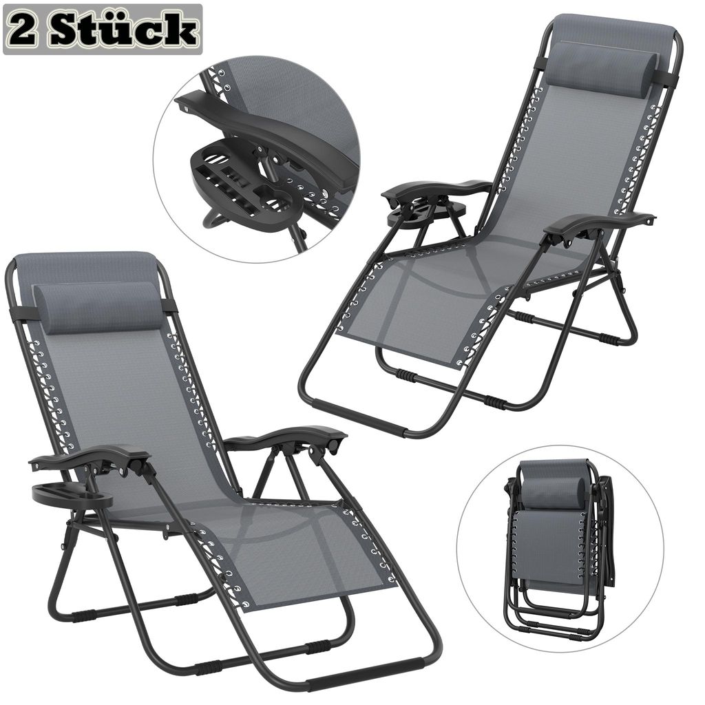 YRHome Faltbarer Liegestuhl Hellgrau mit Kissen, Relaxstuhl klappbar für Strand, Camping, Garten und Pool, Outdoor Sonnenliege (2 Stück)
