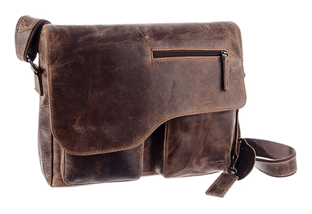 GreenLand Nature Montana Serviette en Cuir Marron Sac à Épaule Homme