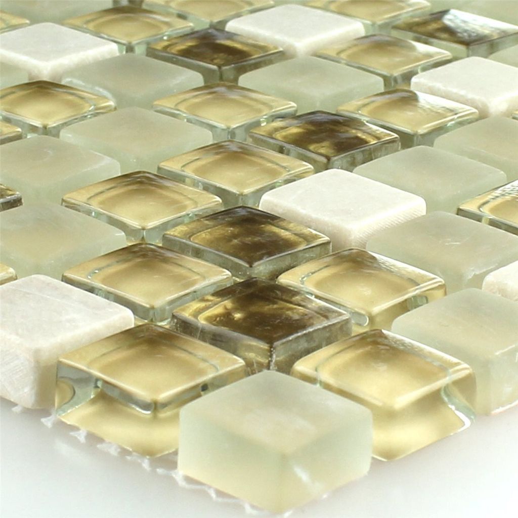 Glas Naturstein Mosaikfliesen Wittenberg Weiß Gold