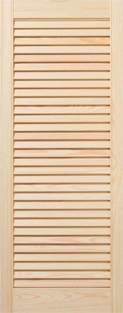 A light-colored wooden louvered door panel.