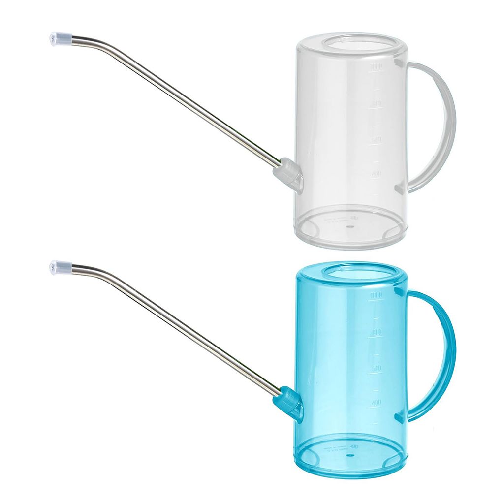 Edelstahl Gießkanne 1L,Lange Düse, transparenter Korpus mit Skala, Weichwasserauslass für präzise Bewässerung