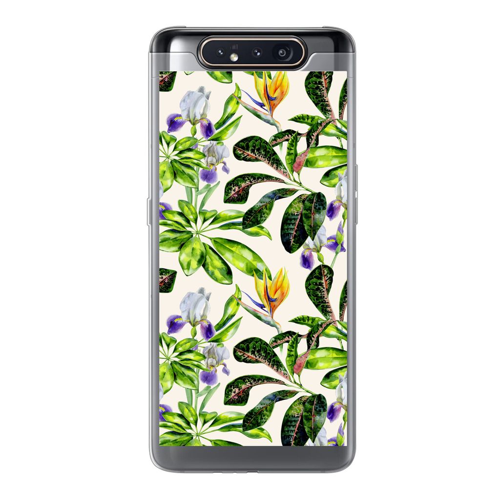 MuchoWow Handyhülle Schutzhülle Hülle für Samsung Galaxy A80 Blätter - Strelitzia - Blüte Silikon Softcase Handy Hülle - Schutzdeckel