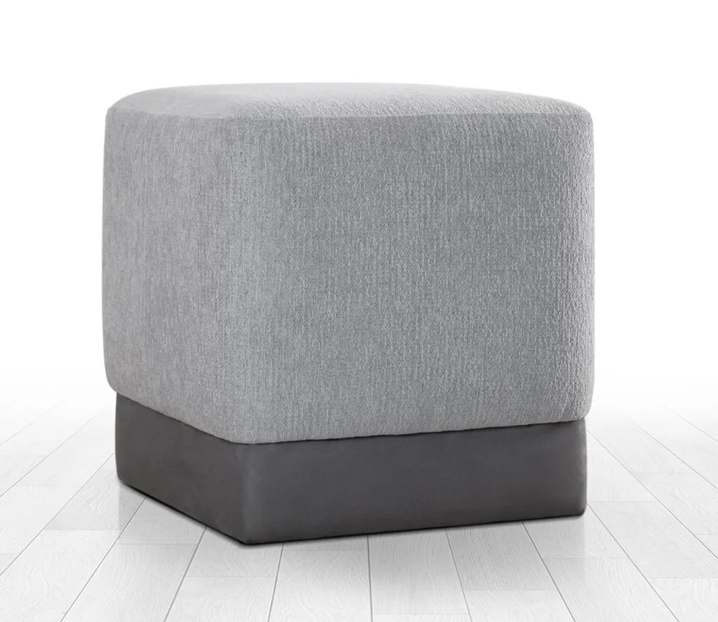 Pouf d'Appoint Gris 45cm : Solution de Siège Compacte en Coton et Lin