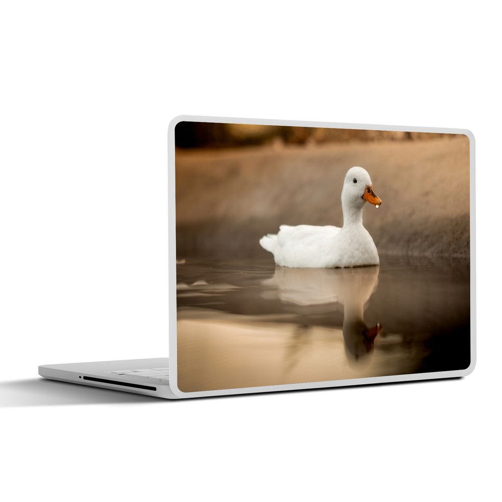 MuchoWow Laptop Aufkleber Sticker Cover Ente - Vogel - Wasser - Weiß 32.5x23.5 cm - Sticker für Laptop - Selbstklebend