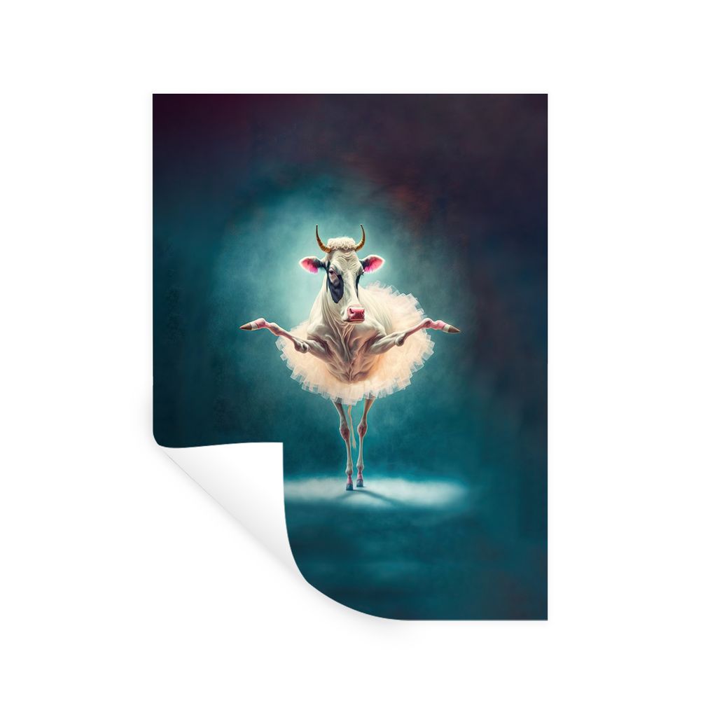 MuchoWow Wandtattoo Wandsticker Wandaufkleber Kuh - Rock - Ballett - Tiere - Porträt - Kinder 90x120 cm Selbstklebend und Repositionierbar - Fal...