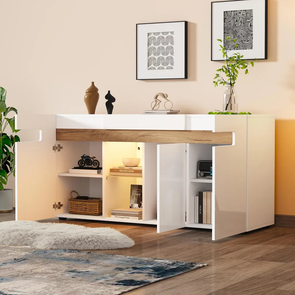 Buffet moderne blanc 140cm : optimisez votre espace avec élégance LED - 2