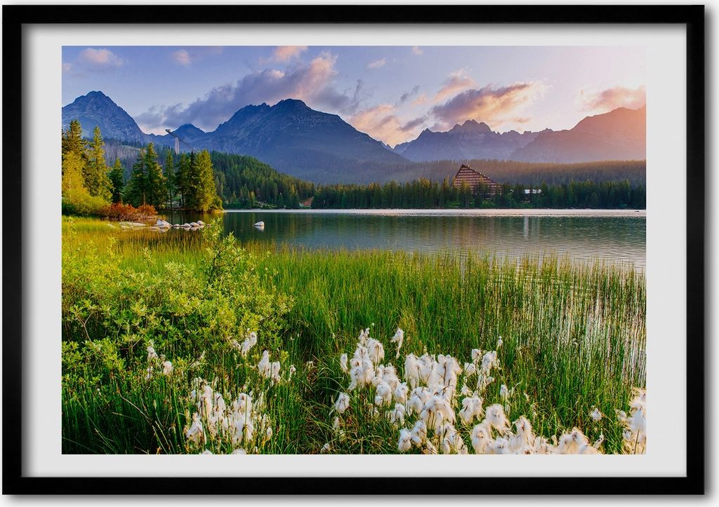 Bild - Bilderrahmen - 100 cm x 70 cm - MDF - Rahmen - Foto - Wandkunst See in den Bergen
