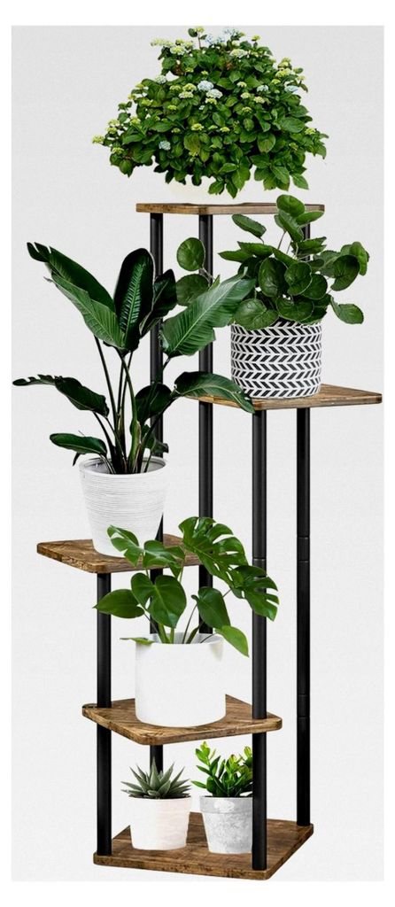 Pflanzenständer mit 5 Etagen aus Holz für Blumen und Pflanzen, mehrstöckig, Blumenbank, Blumentreppe, Pflanzentreppe, Standregal für Innenräum...