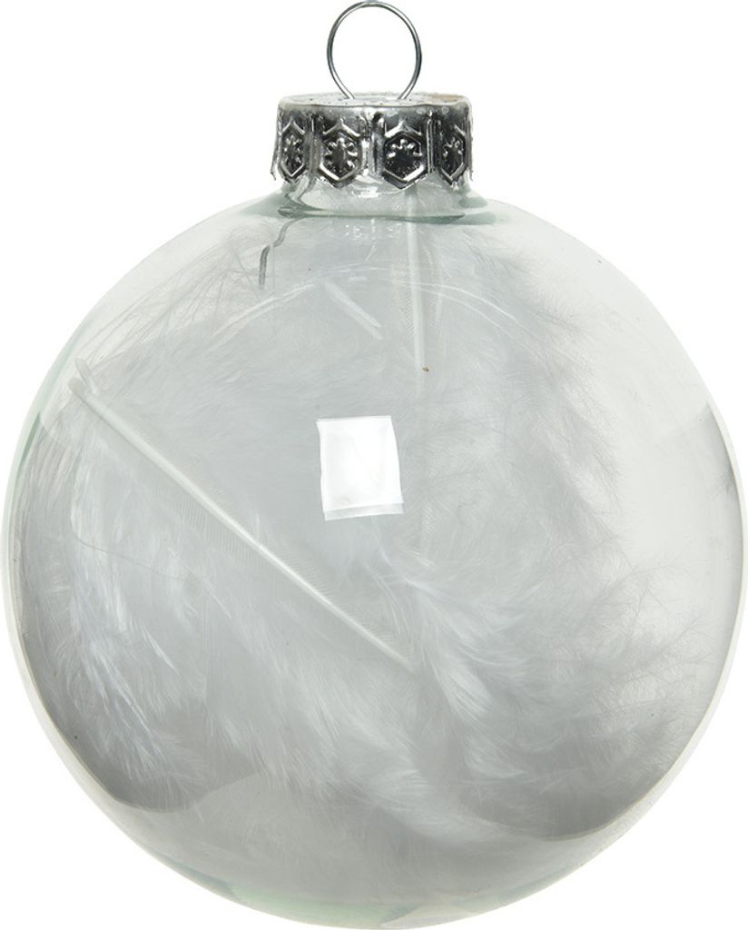 Weihnachtskugeln Glas mit Federn gefüllt 7cm, 4er Set- Klar Produktbild 