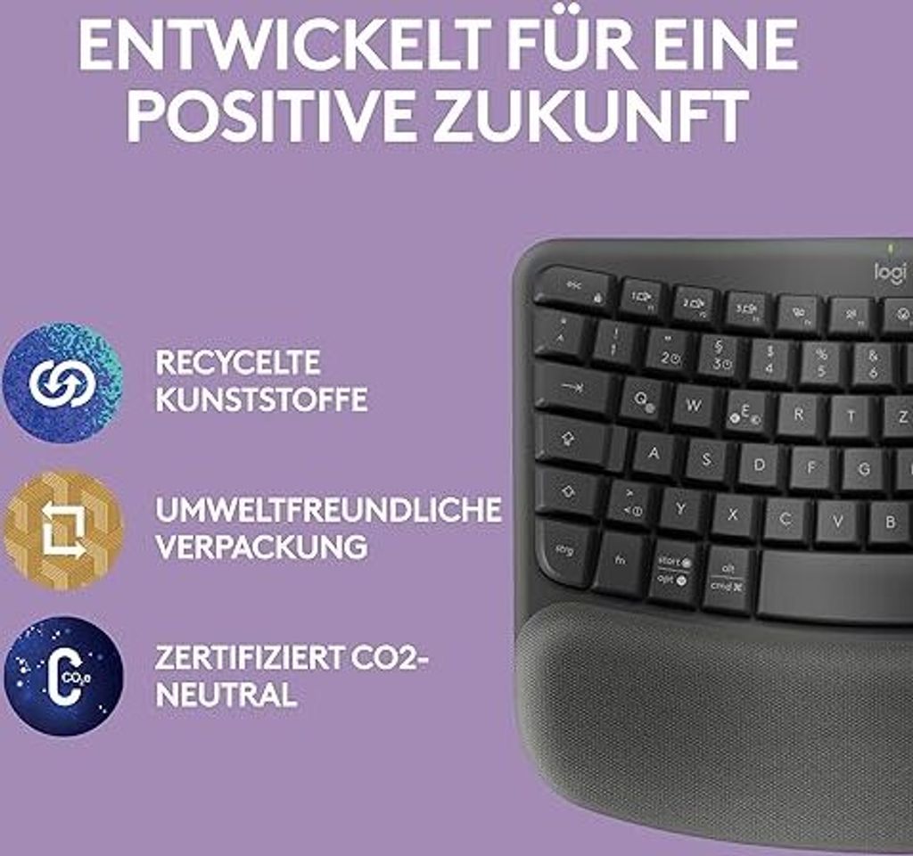 Logitech WAVE KEYS, schwarz - Kabellose ergonomische Produktbild 14
