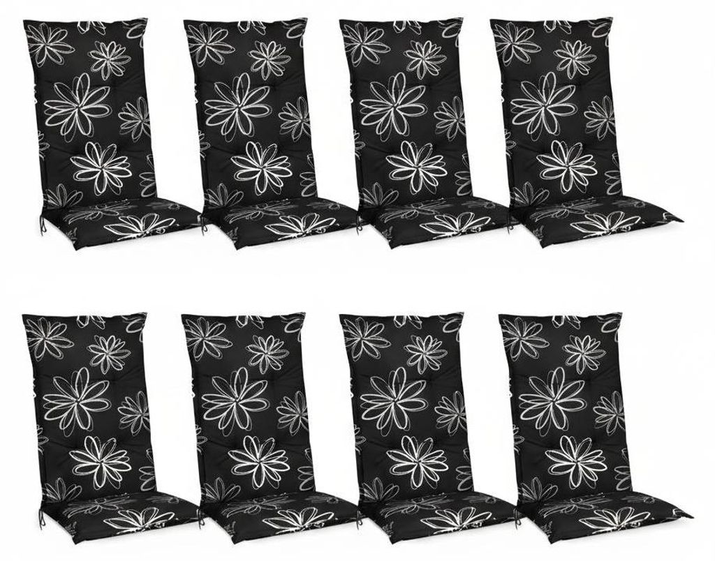 Beautissu 8er Set Hochlehner für Gartenstuhl Flores, 120x50x6cm, Schwarz