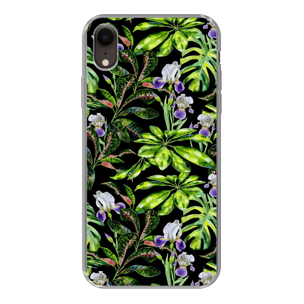 MuchoWow Handyhülle Schutzhülle Hülle für iPhone XR Blume - Blätter - Muster Silikon Softcase Handy Hülle - Schutzdeckel