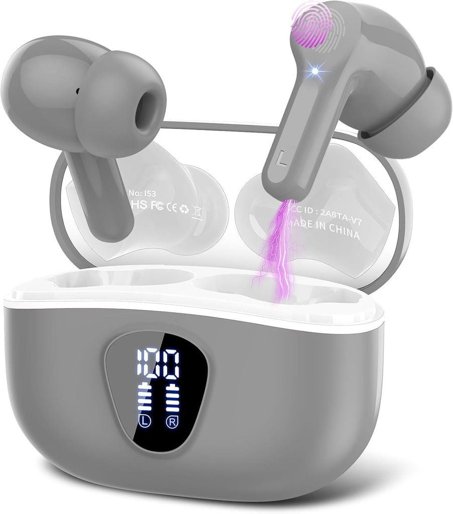 Bluetooth Kopfhörer, Kopfhörer Kabellos Bluetooth 5.4 In Ear, 4 ENC Noise Cancelling Mic Ohrhörer, HiFi Stereo Tiefbass, 40H Spielzeit, LED-Anze...