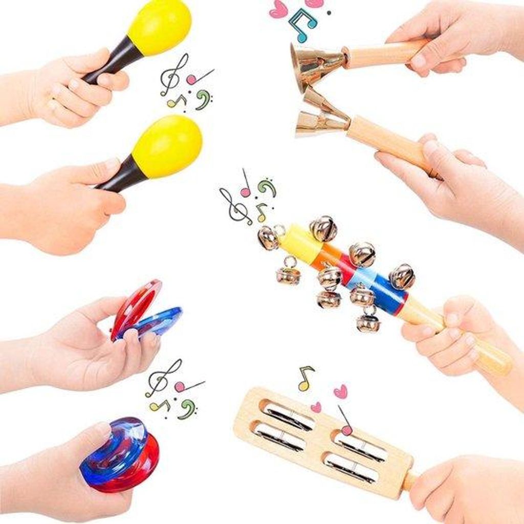 Kinder Percussie-instrumenten Set - Holz Musikspielzeug für Kleinkinder mit Rucksack, Trommel, Maracas Schüttelgeräusch Spielzeug für Kinder