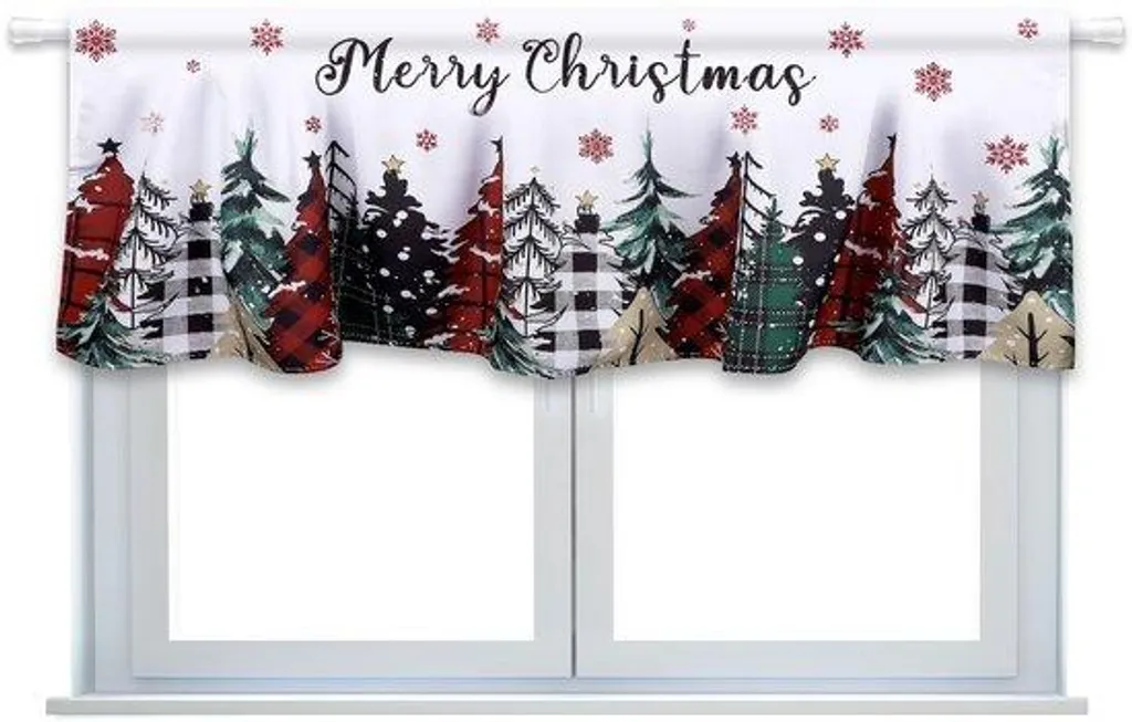 Rideau de Noël 137 x 45 cm motif neige multicolore pour cuisine et salon