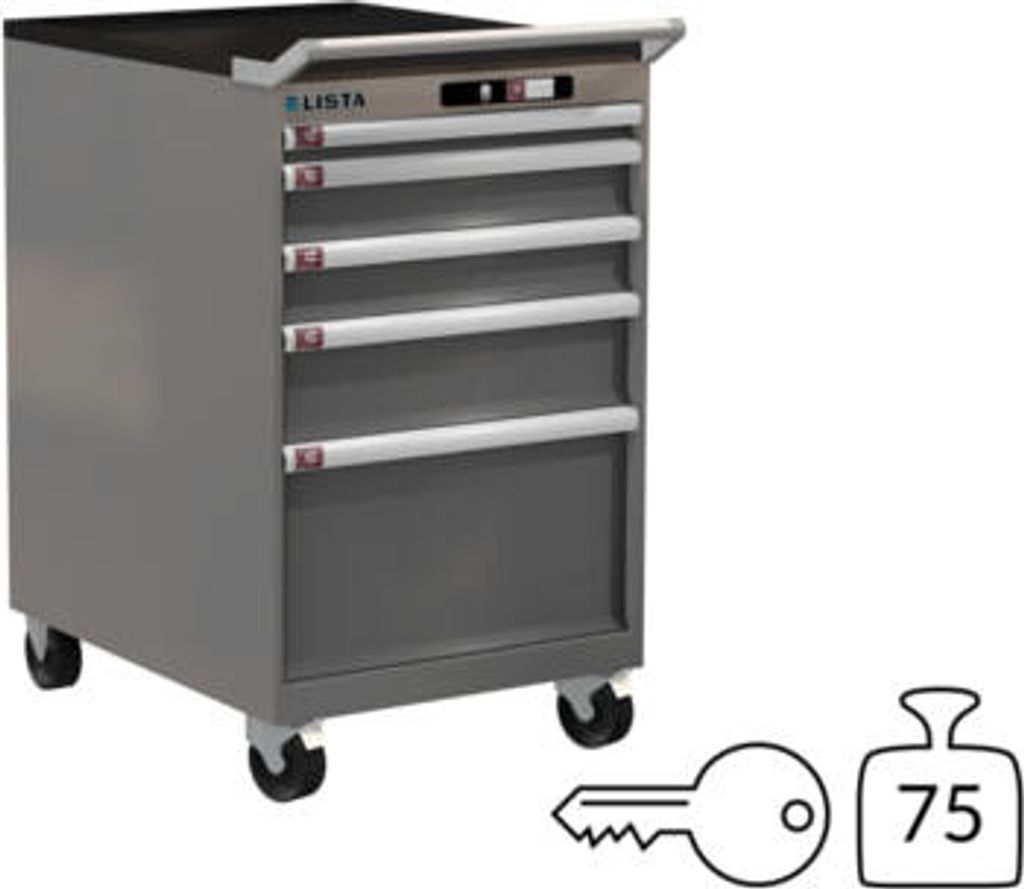 Lista Schubladenschrank - 14.374.050 - 990 x 564 x 725 mm (HxBxT) - 5 Schubladen - 75 kg - Key Lock - grau metallic (NCS S 6502-B)