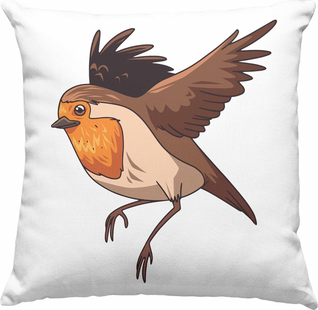 Trendation - Rotkehlchen Vogel Deko-Kissen mit Füllung 40x40 Geschenk Grafik Geschenkdiee für Rotkehlchen-Liebhaber (Grau)
