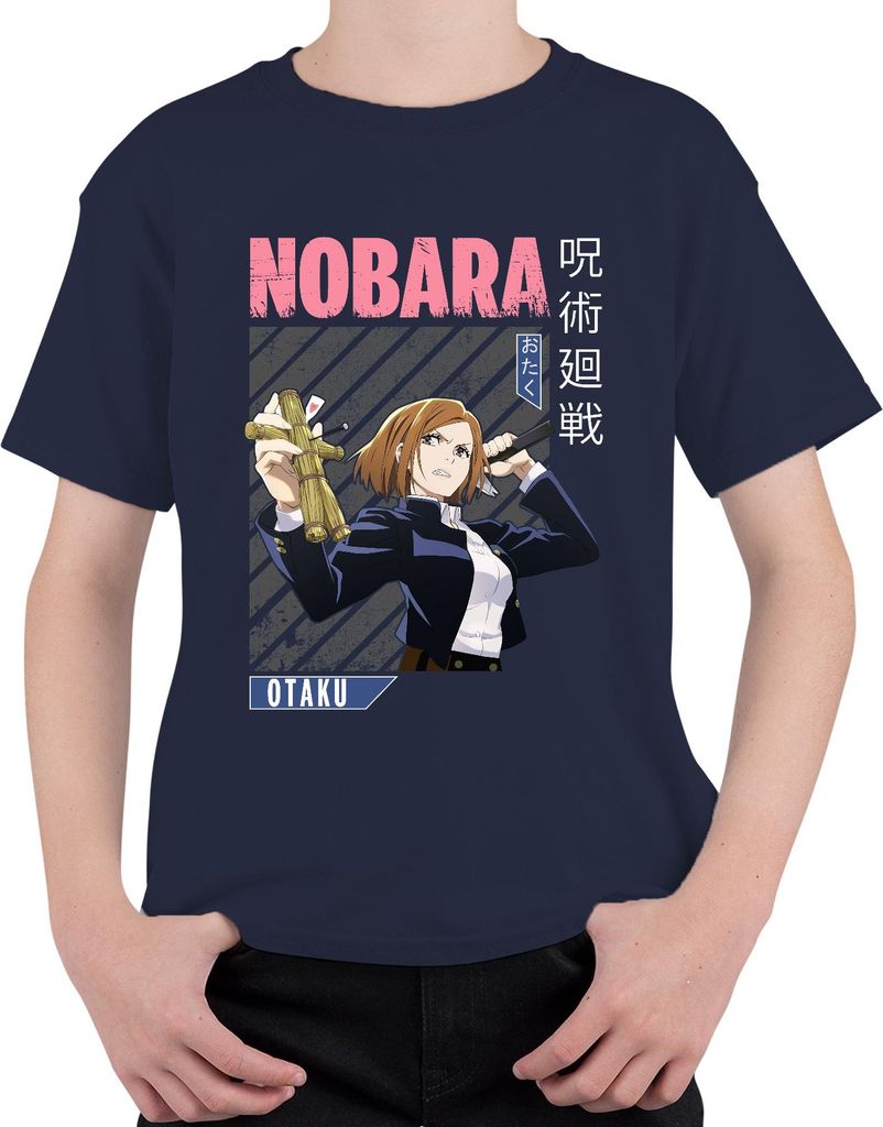 Nobara Kugisaki Jujutsu Kaisen Anime Nagelpuppe Hammer Otaku Uni Kinder T-Shirt, Navy, 152